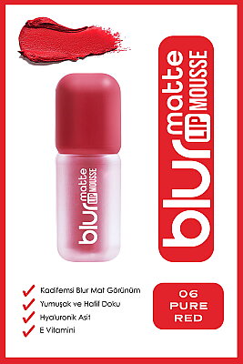 Blur Matte Lip Mousse - 06 Pure Red - Kadifemsi Mat Likit Ruj - Golden Rose