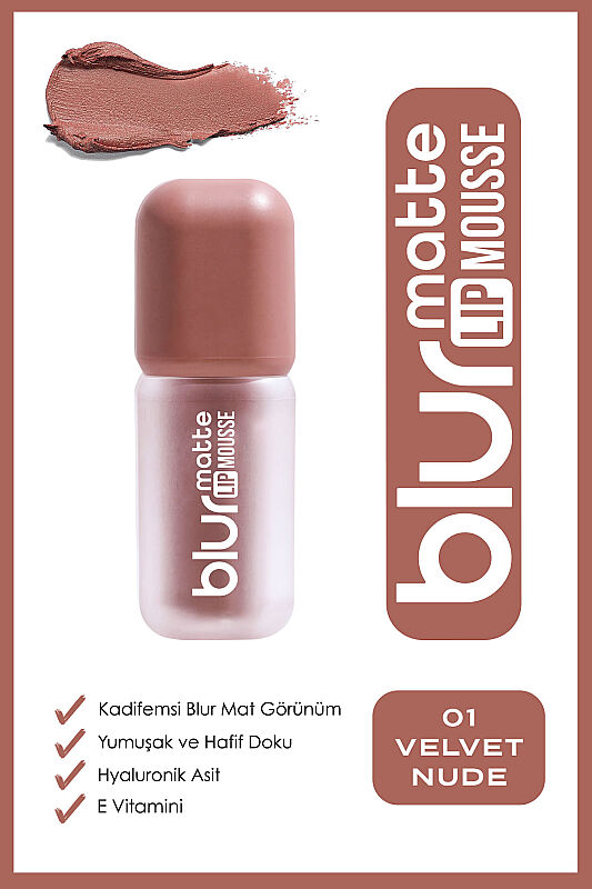 Golden Rose Blur Matte Lip Mousse-01 Velvet Nude-Mat Ruj - Blur Matte Lip Mousse