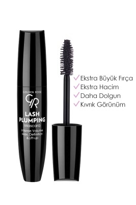 Lash Plumping Mascara - Black - Ekstra Büyük Fırçalı Dolgunluk ve Hacim Veren Maskara - Golden Rose