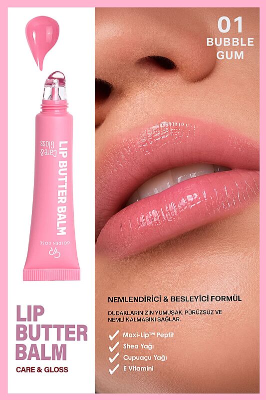  Lip Butter Balm Care&Gloss - 01 Bubble Gum - Renkli Dudak Parlatıcısı - 2