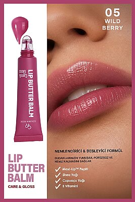  Lip Butter Balm Care&Gloss - 05 Wild Berry - Renkli Dudak Parlatıcısı - Golden Rose (1)
