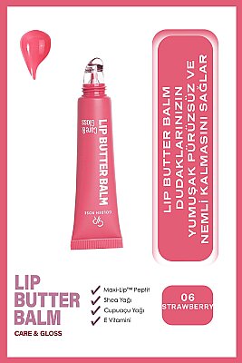  Lip Butter Balm Care&Gloss - 06 Strawberry Jam - Renkli Dudak Parlatıcısı - Golden Rose