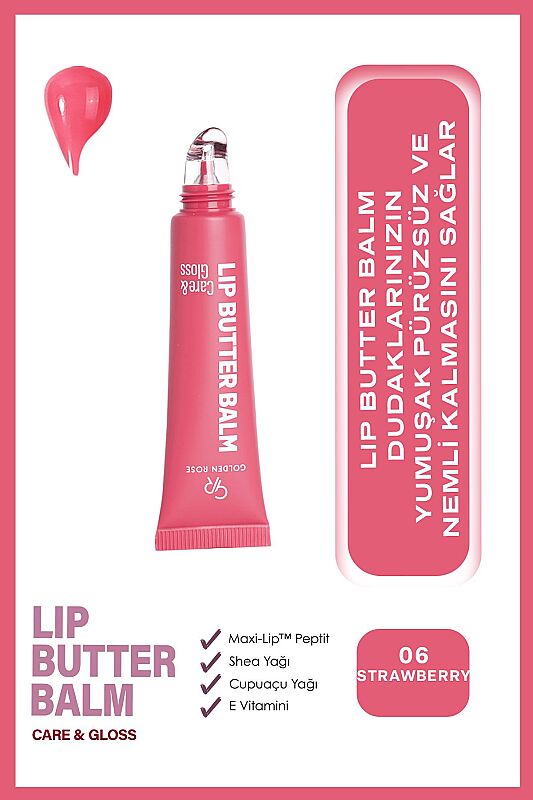  Lip Butter Balm Care&Gloss - 06 Strawberry Jam - Renkli Dudak Parlatıcısı - 1