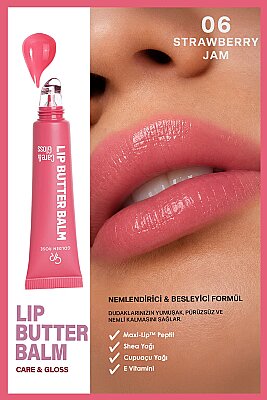  Lip Butter Balm Care&Gloss - 06 Strawberry Jam - Renkli Dudak Parlatıcısı - Golden Rose (1)