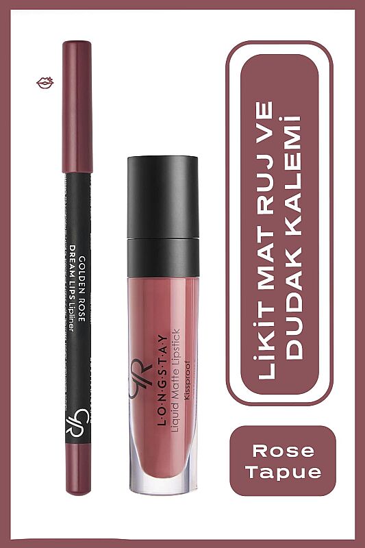 Golden Rose Matte Lip Kit - Rose Taupe - Uzun Süre Kalıcı Likit Mat Ruj & Dudak Kalemi - Matte Lip Kit