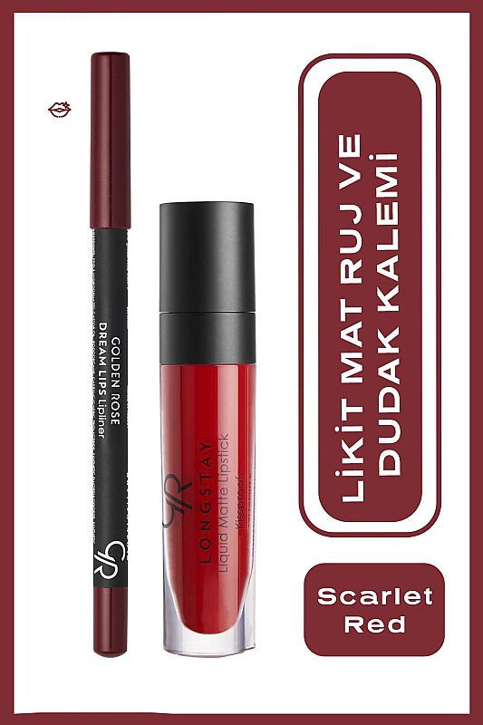  Matte Lip Kit - Scarlet Red - Uzun Süre Kalıcı Likit Mat Ruj & Dudak Kalemi - 1