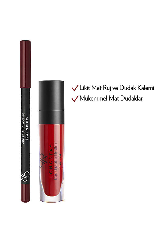  Matte Lip Kit - Scarlet Red - Uzun Süre Kalıcı Likit Mat Ruj & Dudak Kalemi - 2