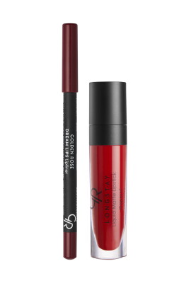 Matte Lip Kit - Scarlet Red - Likit Mat Ruj ve Dudak Kalemi - Golden Rose
