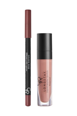 Matte Lip Kit - Warm Nude - Likit Mat Ruj ve Dudak Kalemi - Golden Rose