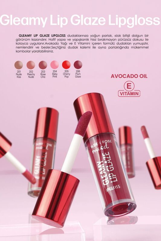  Mood Gleamy Lip Glaze Lipgloss- 206 Plum Glaze - Renkli Dudak Parlatıcısı - 2