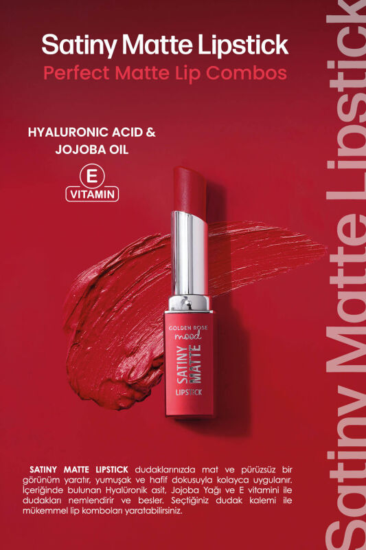  Mood Satiny Matte Lipstick- 08 Candy Red - Mat Ruj - 2