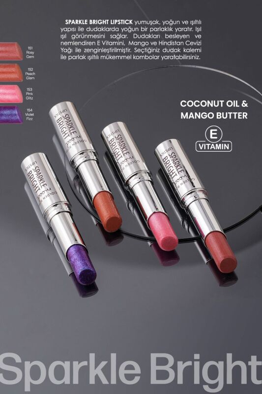 Mood Sparkle Bright Lipstick - 154 Violet Fizz - Işıltılı Ruj - 3