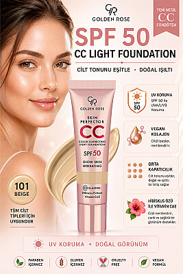 Skin Perfector CC Light Foundation No: 101 Beige - SPF 50 Korumalı CC Fondöten - Golden Rose