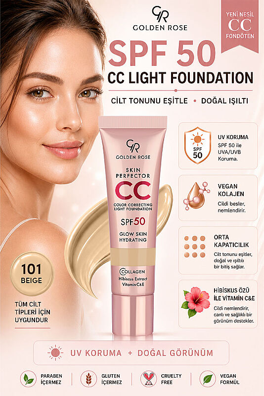 Skin Perfector CC Light Foundation No: 101 Beige - SPF 50 Korumalı CC Fondöten - 1