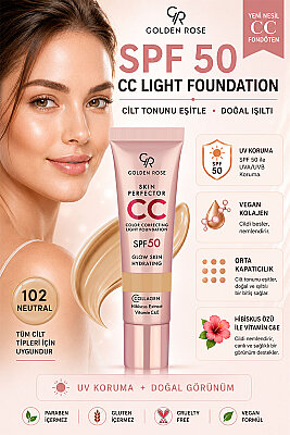 Skin Perfector CC Light Foundation No: 102 Neutral - SPF 50 Korumalı CC Fondöten - Golden Rose