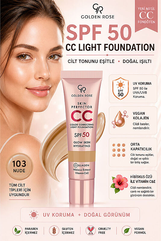 Skin Perfector CC Light Foundation No: 103 Nude - SPF 50 Korumalı CC Fondöten - 1