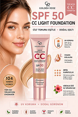 Skin Perfector CC Light Foundation No: 104 Warm Honey - SPF 50 Korumalı CC Fondöten - Golden Rose