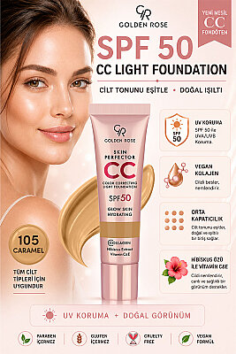 Skin Perfector CC Light Foundation No: 105 Caramel - SPF 50 Korumalı CC Fondöten - Golden Rose