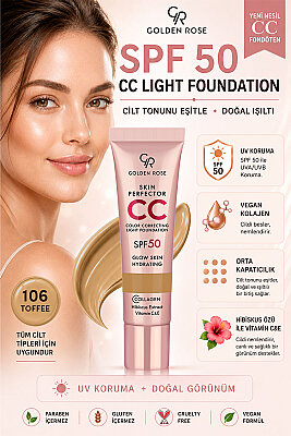 Skin Perfector CC Light Foundation No: 106 Toffee - SPF 50 Korumalı CC Fondöten - Golden Rose