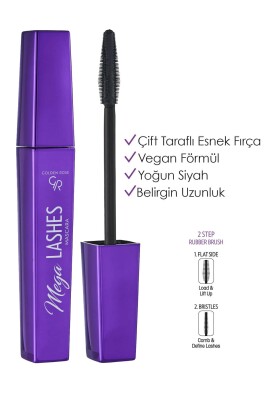 Mega Lashes Mascara - Black - Çift Taraflı Esnek Fırçalı Yoğun Siyah Maskara - Golden Rose